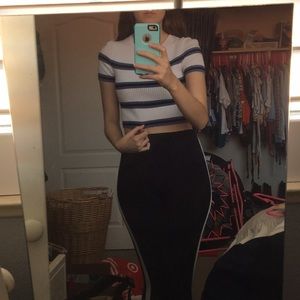 Blue striped ribbed crop top